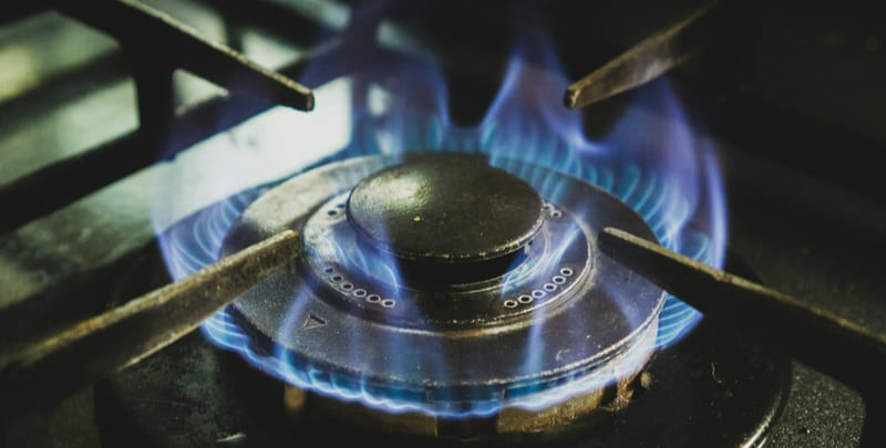 working gas burner on a gas powered stove